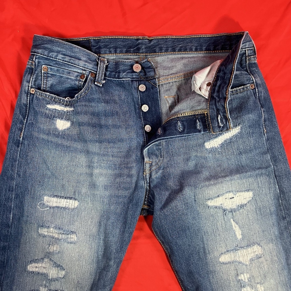 Levis 501 Jeans Mens 35x32 150th Anniversary Distressed Straight Leg Button Fly
